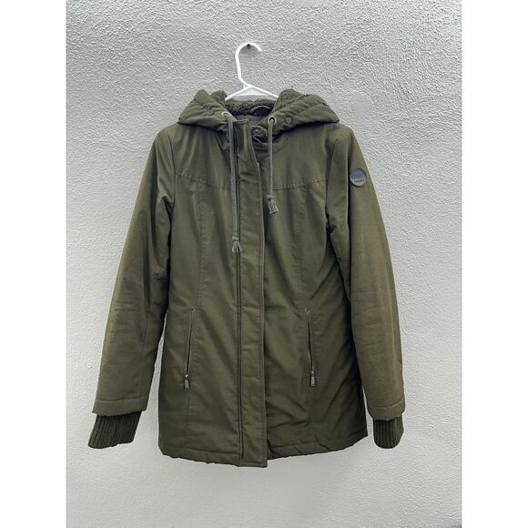 Womens DKNY Jacket Size XS Green Hooded Hidden Zip Up - Picture 1 of 16